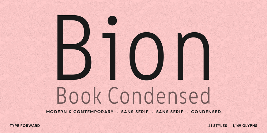 Bion Book Condensed font specimen