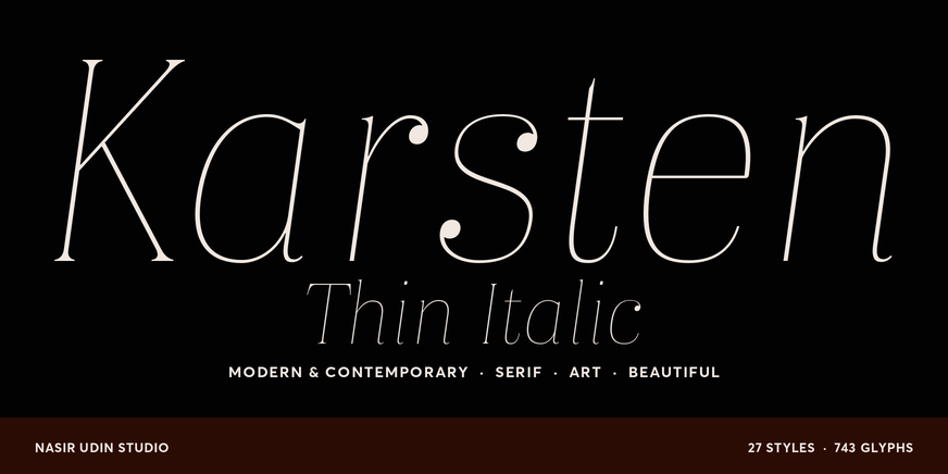 Karsten Thin Italic font specimen