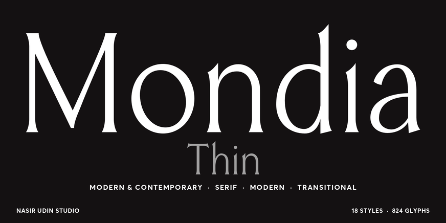 Mondia Thin font specimen