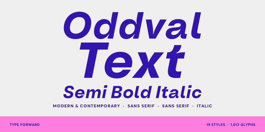 Oddval Text Semi Bold Italic font specimen