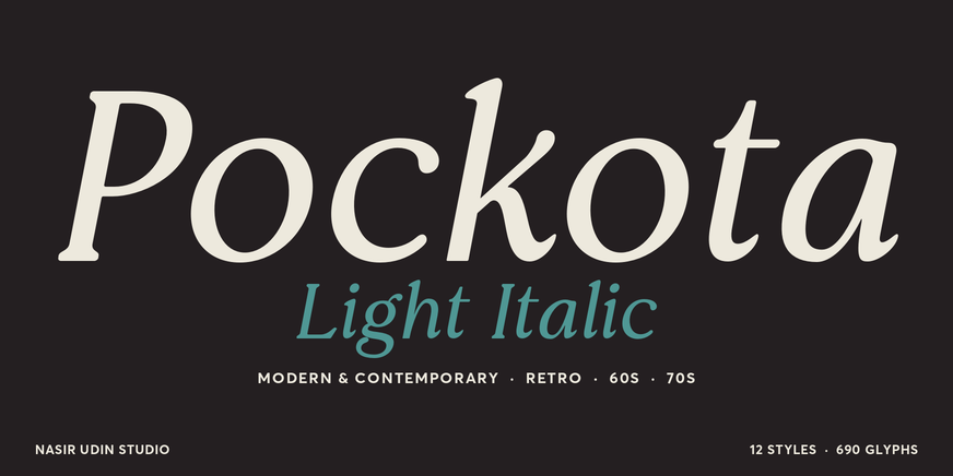 Pockota Light Italic font specimen