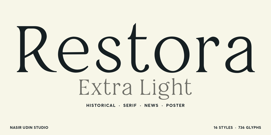 Restora Extra Light font specimen