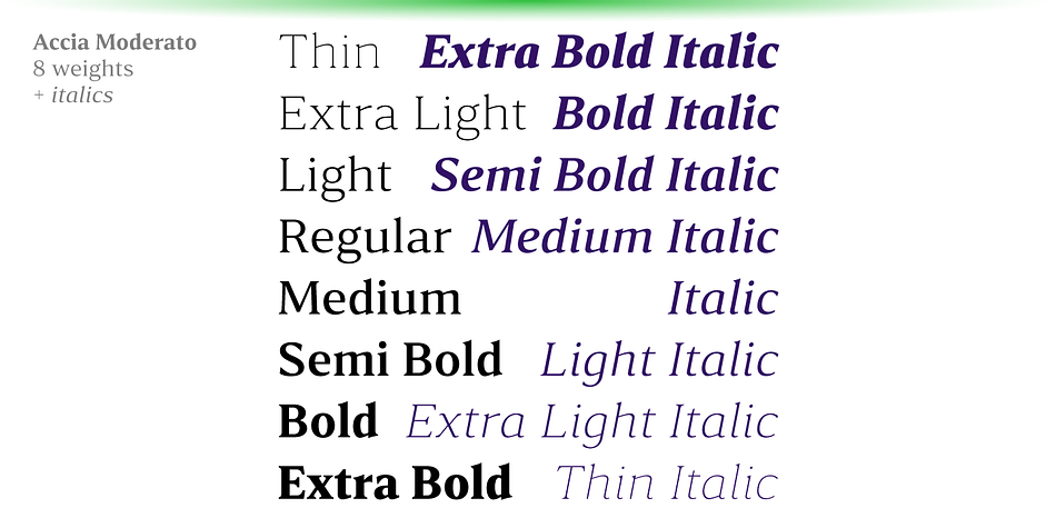 Accia Moderato Light Italic family specimen 2