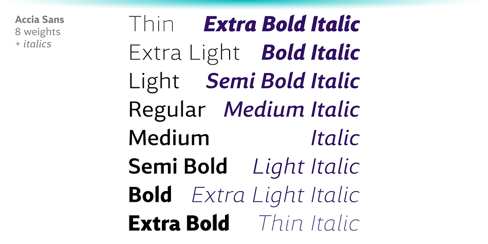Accia Sans Light Italic family specimen 2