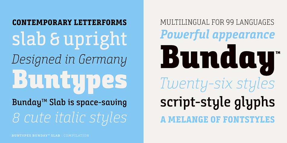 Bunday Slab Thin Italic family specimen 2