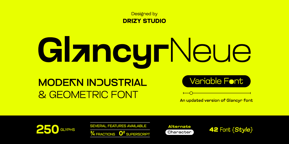 Glancyr Neue Condensed Thin family preview