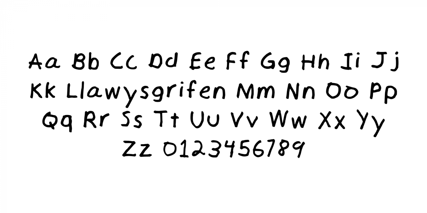 Llawysgrifen Bold font specimen