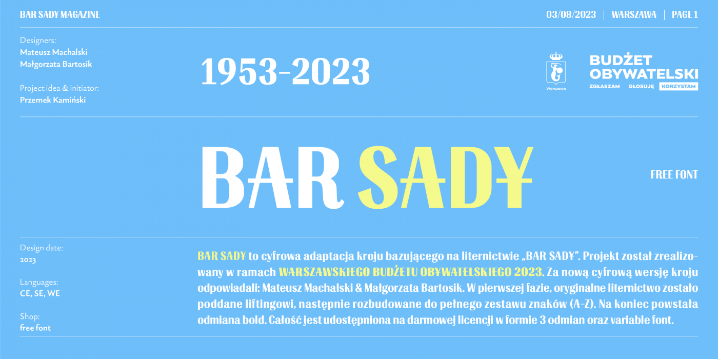 BAR SADY Regular font specimen